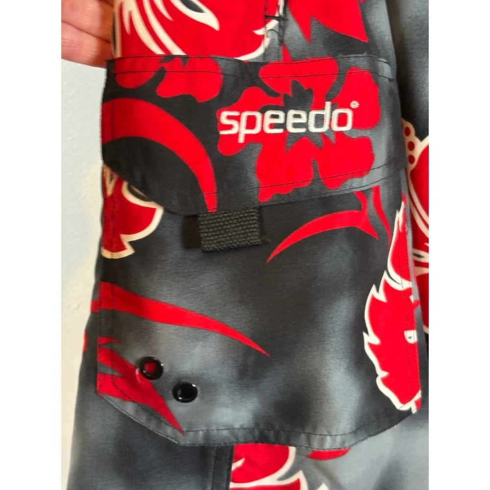 Speedo Men's Aloha Floral Swim Trunks Shorts Black‎ Red Size L